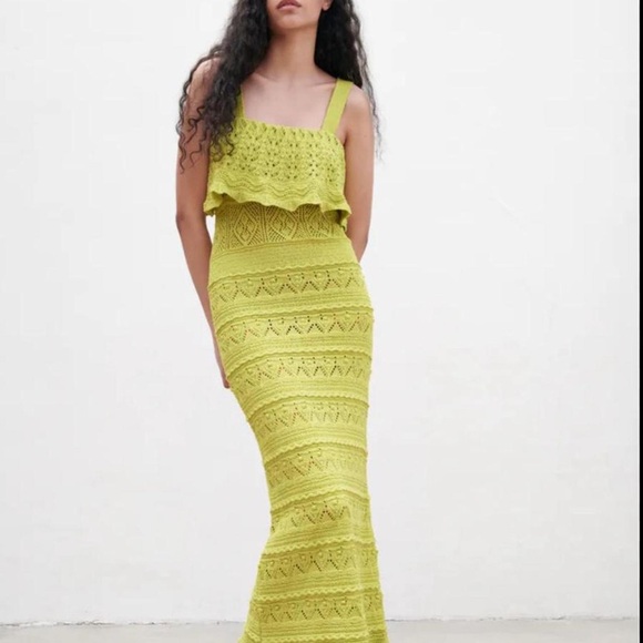 Zara Dresses & Skirts - Zara Lime Crochet Maxi Dress